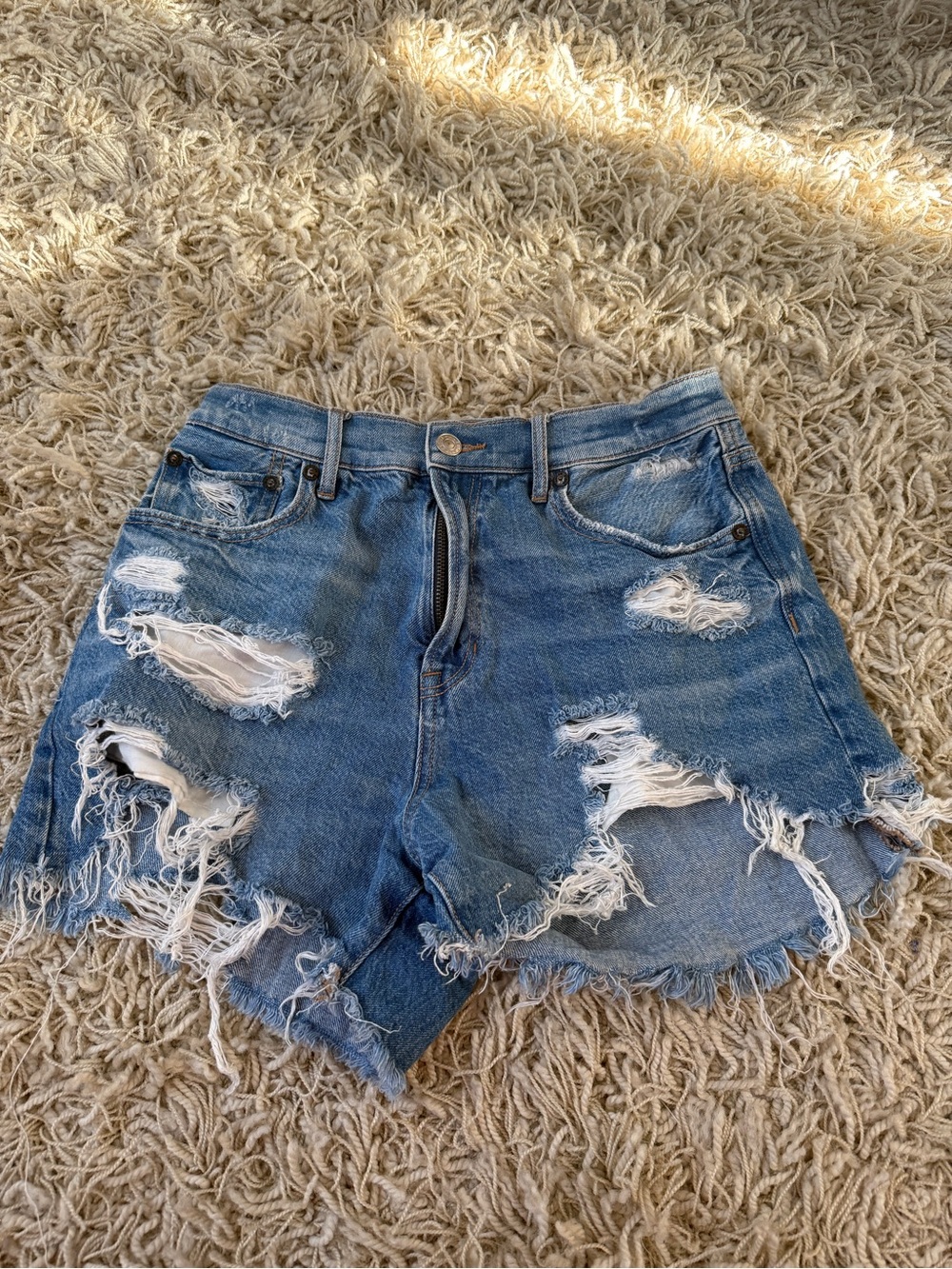 American Eagle Outfitters Distressed Light Blue Denim Shorts